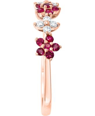 Ruby (3/8 ct. t.w.) & Diamond (1/6 ct. t.w.) Flower Band in 14k Rose Gold