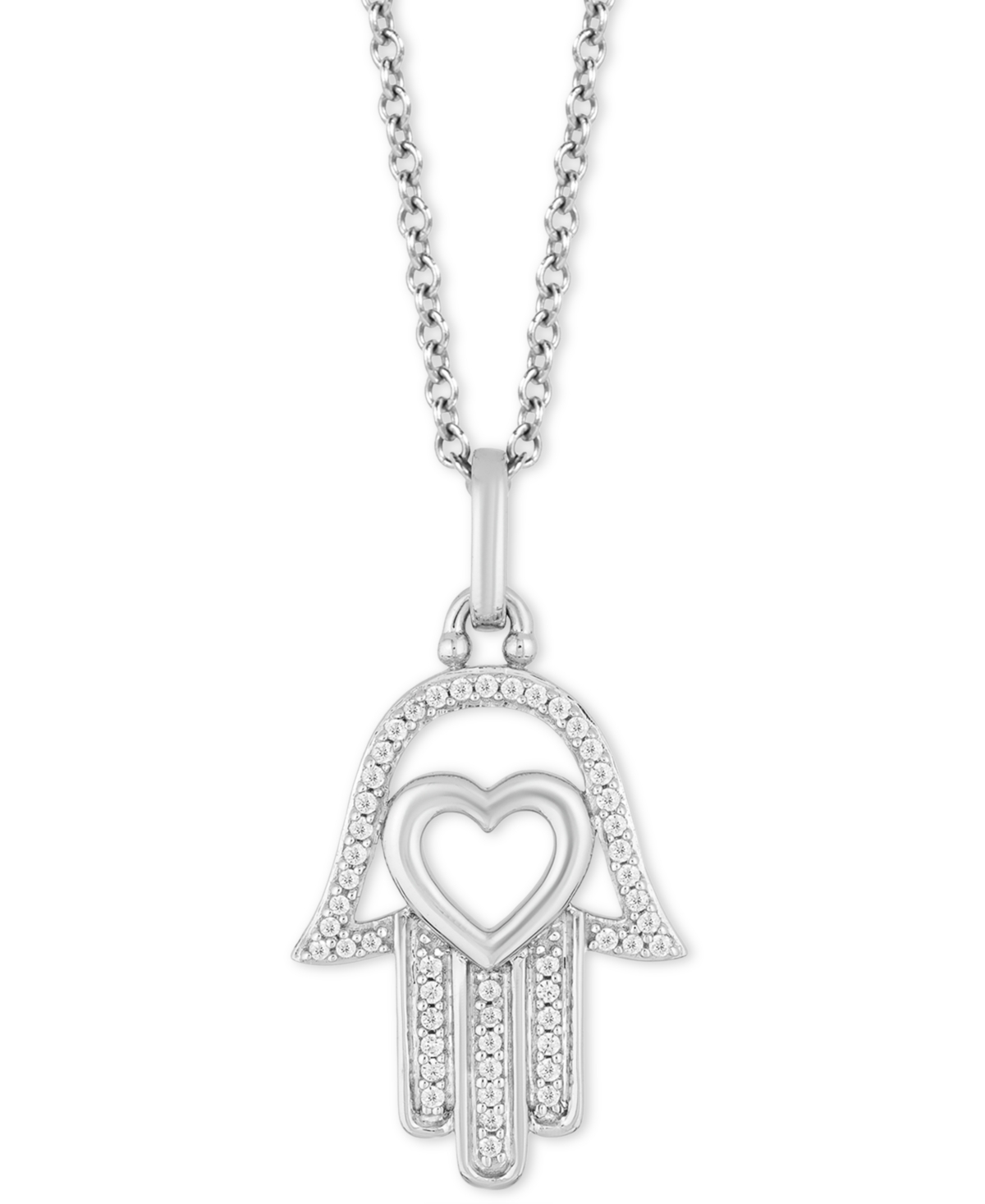 Hallmark Diamonds Tokens by Hallmark Diamonds Hamsa Hand & Heart Luck pendant (1/10 ct. t.w.) in Sterling Silver, 16" + 2" extender
