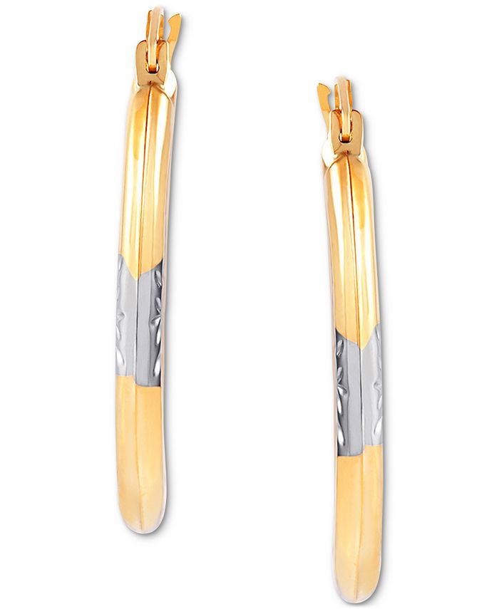 Macy's - Two-Tone Oval Hoop Earrings in 14k Gold & White Rhodium-Plate