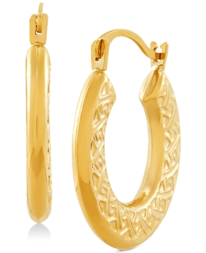 image of Greek Key Pattern Hoop Earrings in 14k Gold