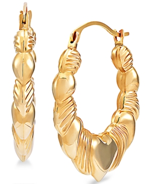 image of Swirl Heart Hoop Earrings in 14k Gold