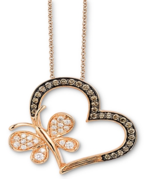 image of Le Vian Chocolatier Chocolate Diamond (1/4 ct. t.w.) & Vanilla Diamond (1/5 ct. t.w.) Heart & Butterfly 18