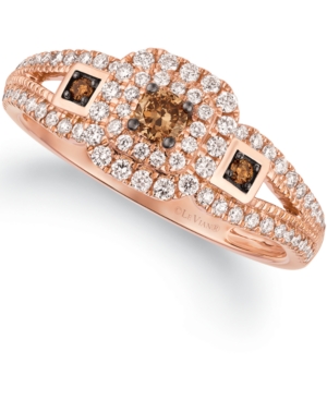 image of Le Vian Chocolatier Vanilla Diamond (1/3 ct. t.w.) & Chocolate Diamonds (1/6 ct. t.w.) Halo Ring in 14k Rose Gold