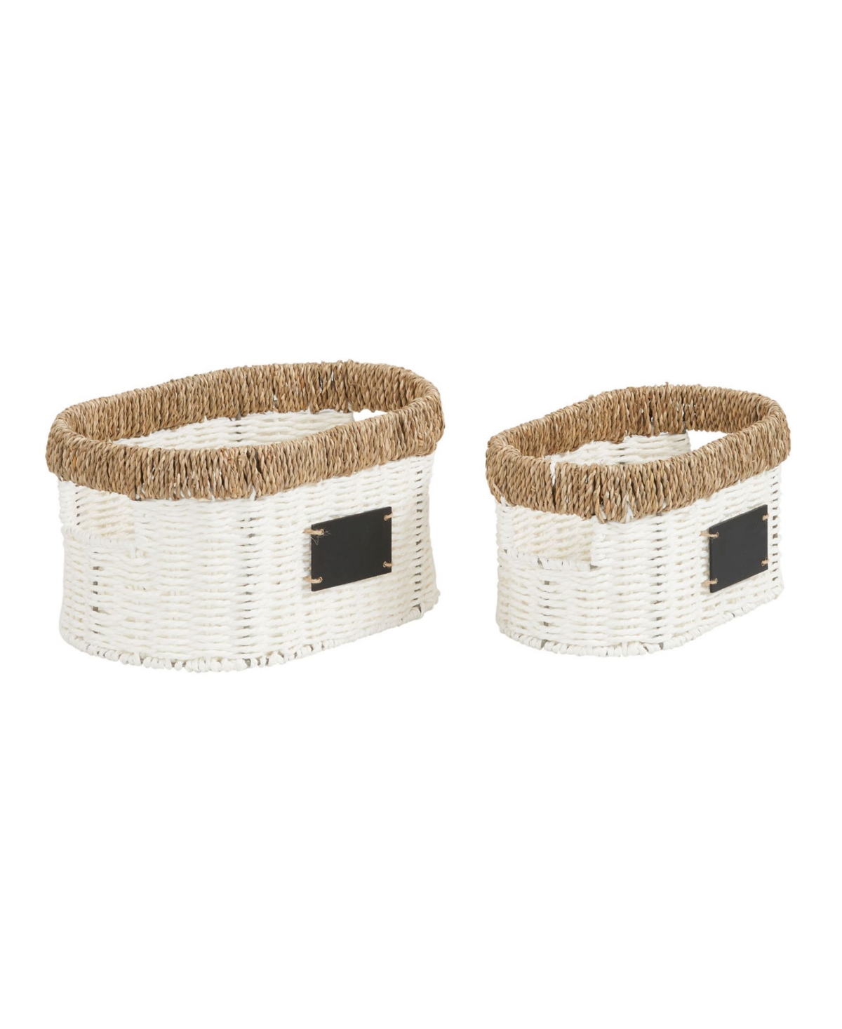 Household Essentials Paper Rope And Sea Grass Oval Basket, Set Of 2 In White Paper Rope,natural Seagrass Trim