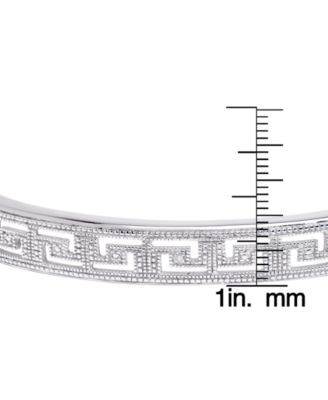 Diamond Accent Greek Key Bangle Bracelet in Silver Plated Brass