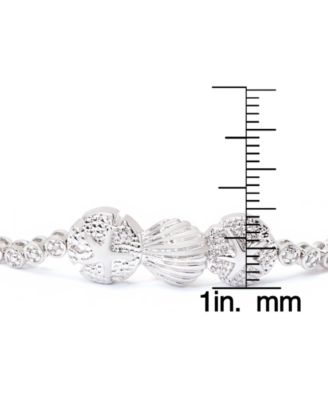 Diamond Accent Sand Dollar Bolo Adjustable Bracelet in Silver-Plated Brass