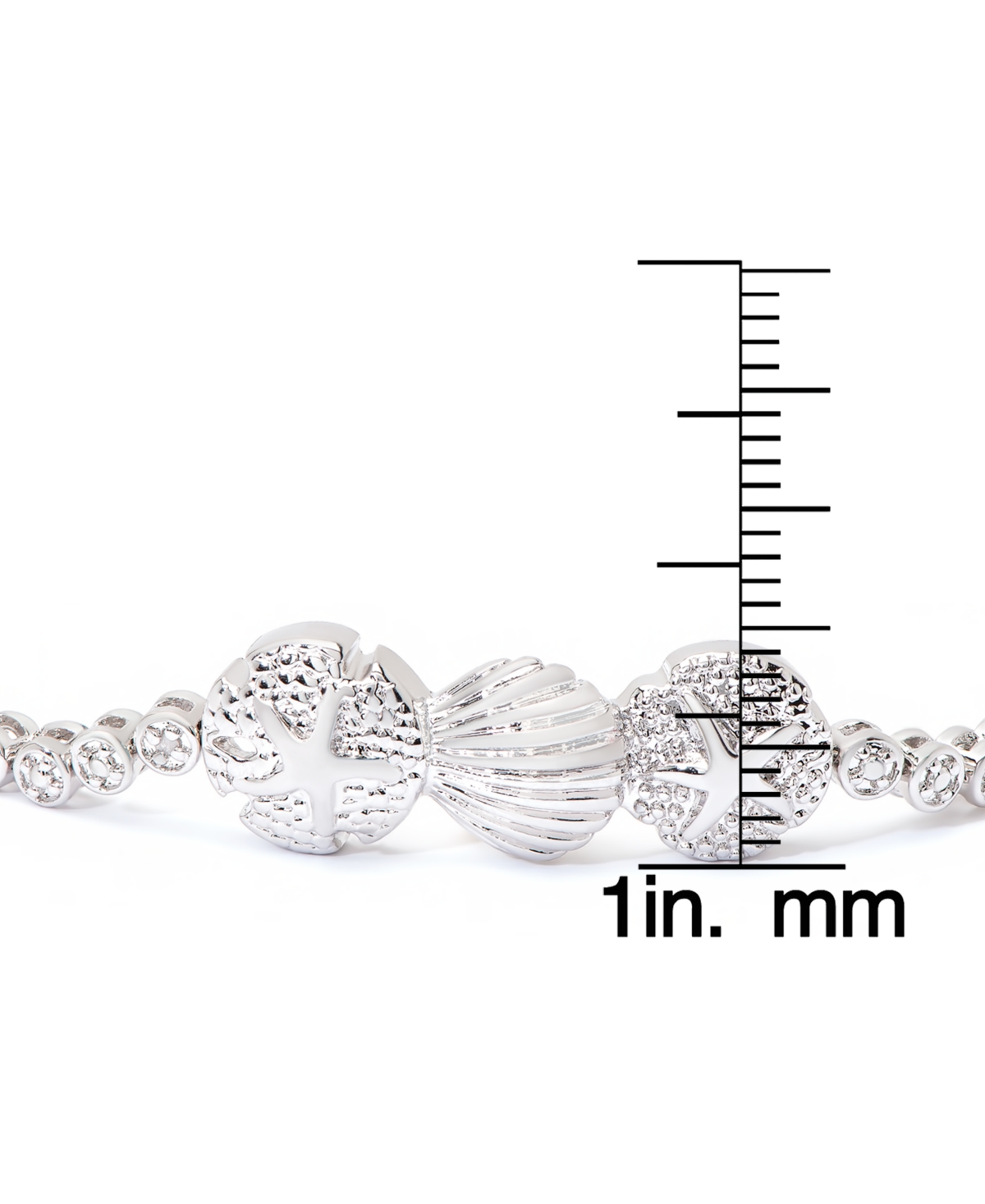 Diamond Accent Sand Dollar Bolo Adjustable Bracelet Plated Brass - Silver