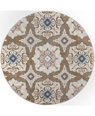 Haven Hav11 Taupe and Blue 5'2" x 5'2" Round Rug