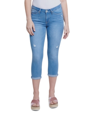 image of Seven7 Mid-Rise Destructed Rolled Slim Straight Crop