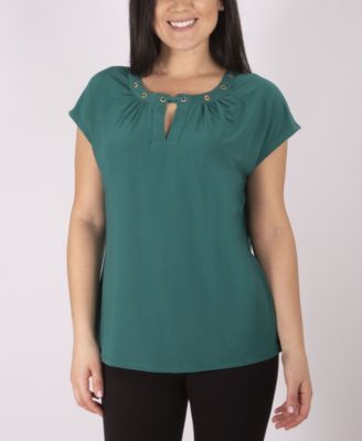 NY Collection - Plus Size Grommet-Trim Top