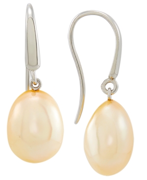 image of Golden Cultured Freshwater Baroque Pearl (11mm) Drop Earrings in Sterling Silver (Also in White)