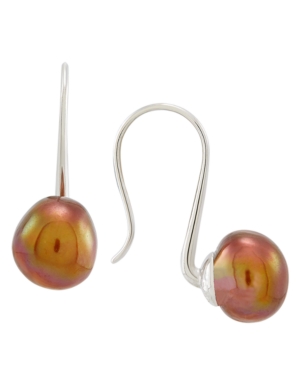 image of Cultured Freshwater Chocolate Baroque Pearl (11mm) Drop Earrings in Sterling Silver