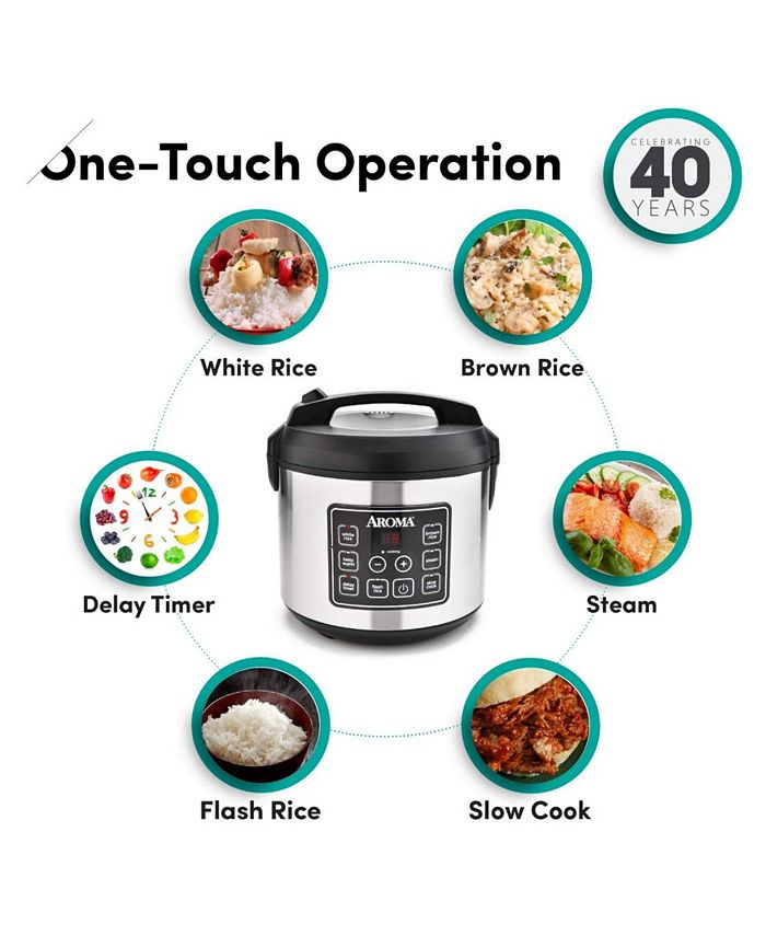Aroma ARC150SB 20 Cup Cooked Digital CoolTouch Rice Cooker, Food Steamer and Slow Cooker Macy's