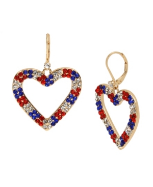 image of Betsey Johnson Heart Drop Earrings in Gold-tone Metal, 1.75