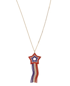 image of Betsey Johnson Star Fringe Pendant Necklace in Gold-tone Metal, 24