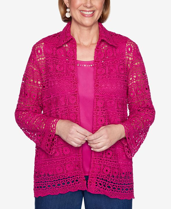 Alfred Dunner Plus Size Three Quarter Sleeve Lace Two for One Woven 