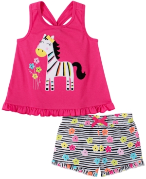 Kids Headquarters Little Girls 2-Piece Zebra Top and Printed French Terry Shorts Set