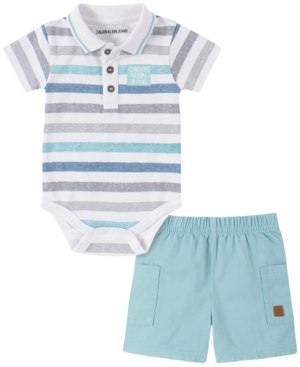 Calvin Klein Baby Boys 2-Pc Striped Polo & Shorts Set
