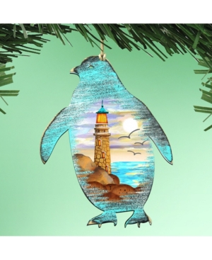 Designocracy Penguins Wooden Ornaments Set Of 2 In Multi