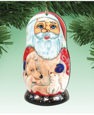 Designocracy Santa Matreshka Doll Wooden Ornaments Set of 2