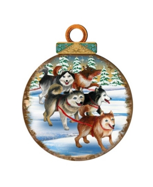 Designocracy Huskies Ball Wooden Ornaments Set of 2