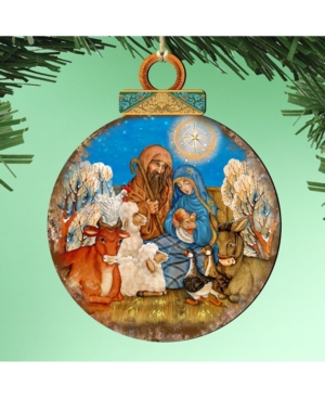 Designocracy Nativity Ball Wooden Ornaments Set of 2