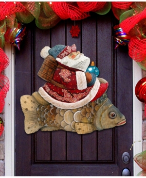 Designocracy Golden Fish Santa Over The Door Wooden Hanger In Multi