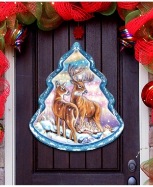 Designocracy Reindeer Tree Wooden Door Hanger Over The Door Wooden Hanger In Multi