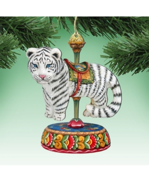 Designocracy Carousel Tiger Wooden Christmas Ornament Set of 2