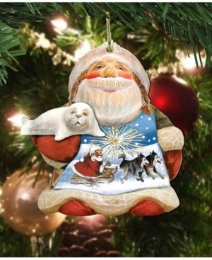 Designocracy Northern Light Santa Wooden Christmas Ornament Set of 2
