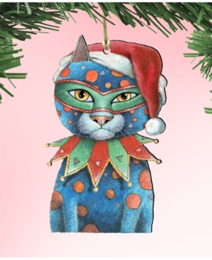 Designocracy Mardi Gras Santa Cat Wooden Ornament By Laura Seeley Pets Decor Set Of 2 In Multi