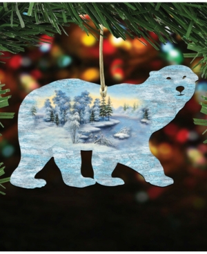 Designocracy Polar Bear Scenic Wooden Christmas Ornament Set Of 2 In Multi