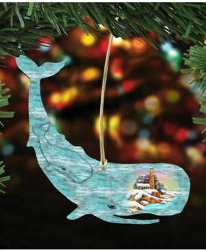 Designocracy Whale Scenic Wooden Christmas Ornament Set Of 2 In Multi