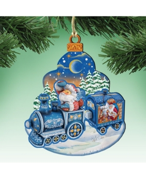 Designocracy Christmas Train Wooden Ornament Set of 2