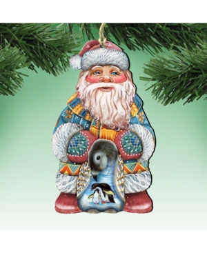 Designocracy Penguin Santa Wooden Christmas Ornament Set Of 2 In Multi