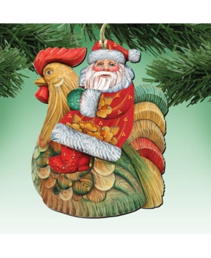 Designocracy Santa Rooster Wooden Christmas Ornament, Set Of 2 In Multi