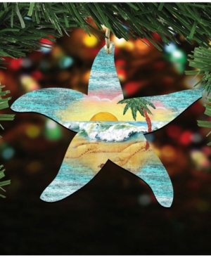 Designocracy Starfish Scenic Wooden Christmas Ornament Set of 2