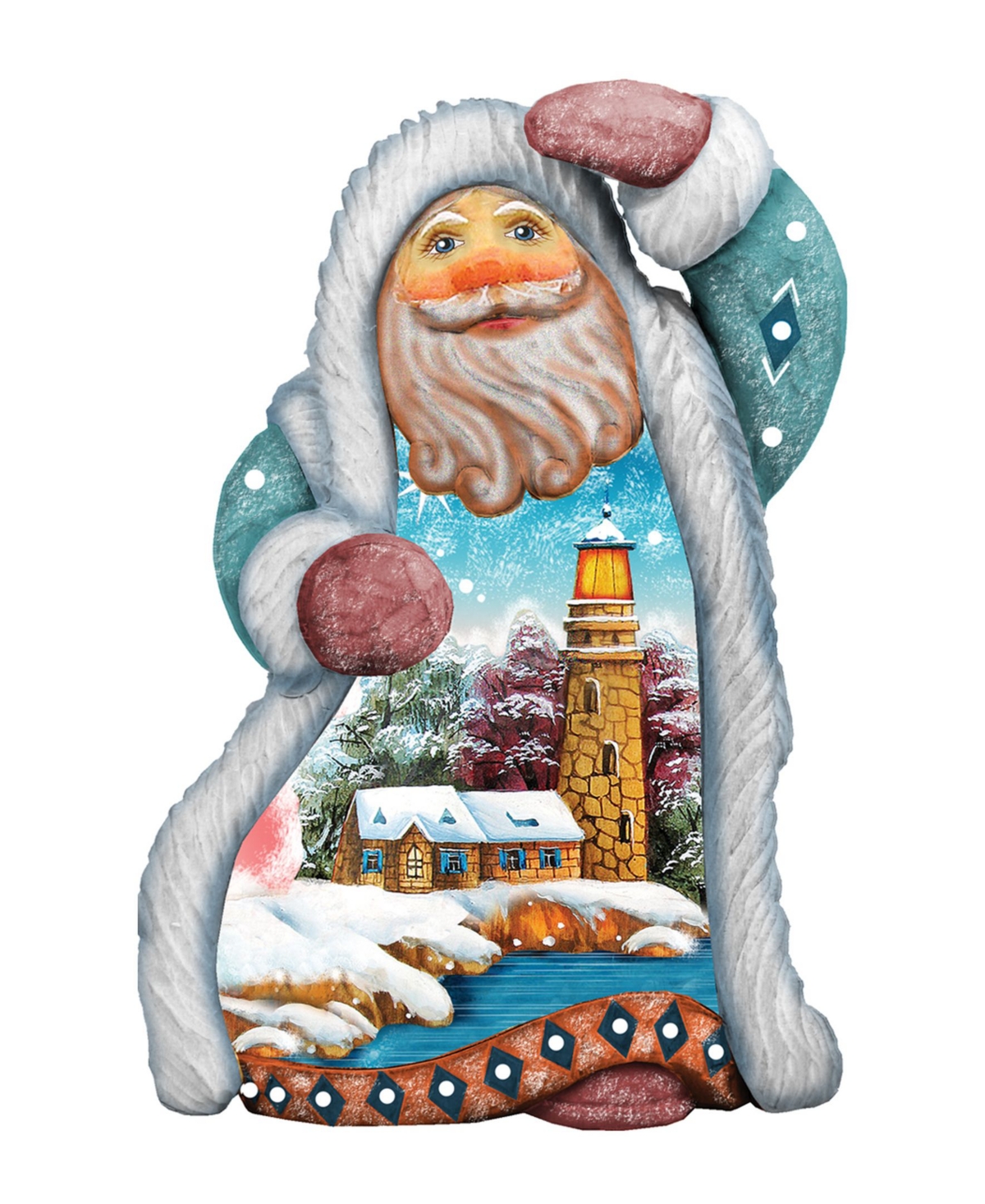 Hand Painted Santa Lighthouse Ornament Figurine with Scenic Painting - Multi