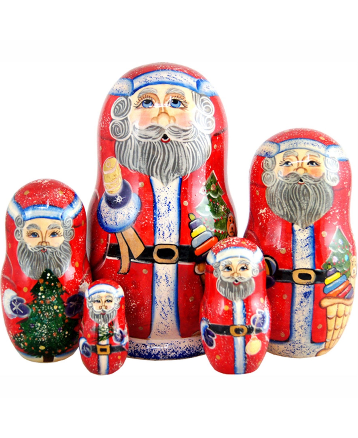 5 Piece Bell Ring Santa Russian Matryoshka Nested Doll Set - Multi