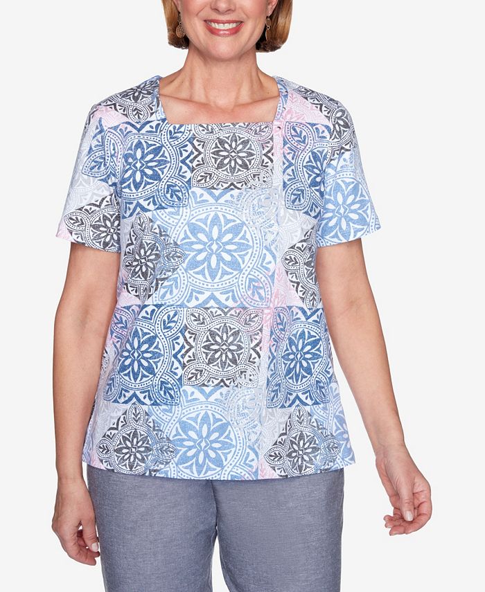 Alfred Dunner Plus Size Medallion Print Short Sleeve Knit Top - Macy's