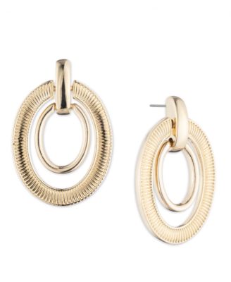 Lauren Ralph Lauren - Gold-Tone Textured Oval Link Orbital Drop Earrings