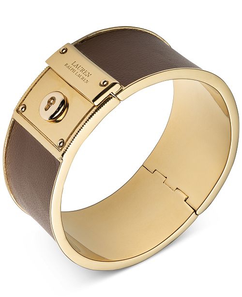 Lauren Ralph Lauren GoldTone & Leather KeyLock Bangle Bracelet