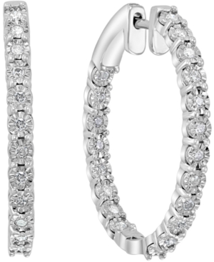 image of Effy Diamond In & Out Small Hoop Earrings (3/8 ct. t.w.) in Sterling Silver, 1