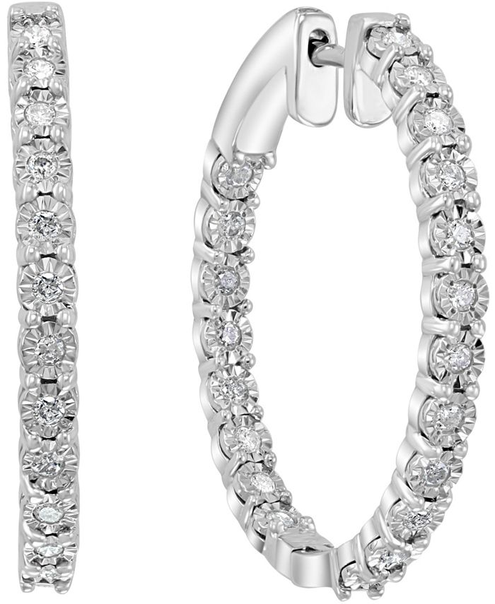 EFFY Collection - Diamond In & Out Small Hoop Earrings (3/8 ct. t.w.) in Sterling Silver, 1"