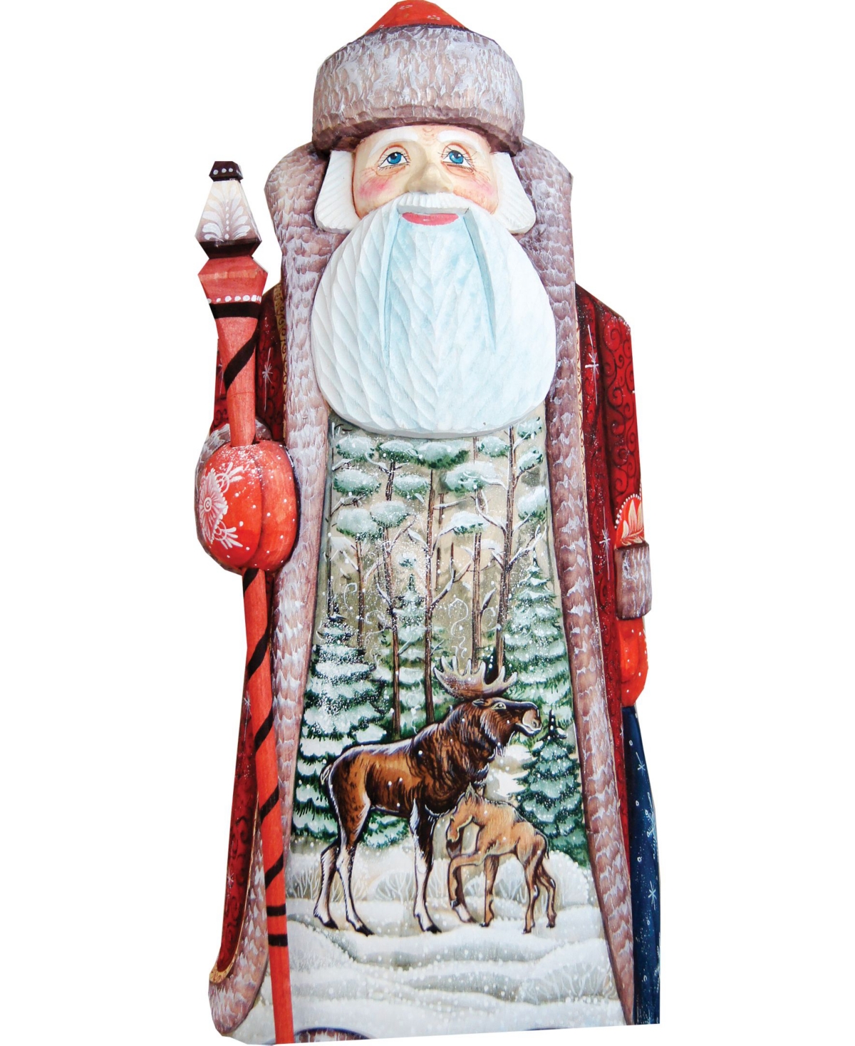 Woodcarved Hand Painted Grazing Moose Santa Figurine - Multi
