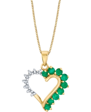 image of Emerald (5/8 ct. t.w.) & Diamond (1/10 ct. t.w.) Heart 18