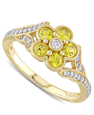 image of Yellow Sapphire (3/4 ct. t.w.) & Diamond (1/6 ct. t.w.) Flower Ring in 10k Gold