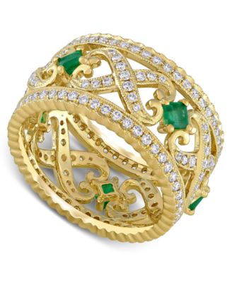Macy's - Emerald (3/8 ct. t.w.) & Diamond (7/8 ct. t.w.) Filigree Openwork Ring in 14k Gold