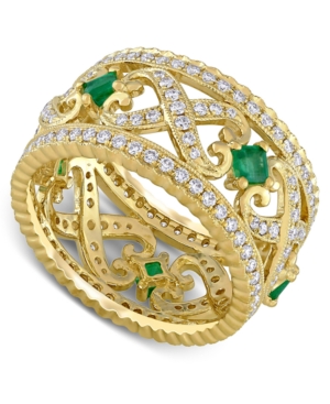 image of Emerald (3/8 ct. t.w.) & Diamond (7/8 ct. t.w.) Filigree Openwork Ring in 14k Gold