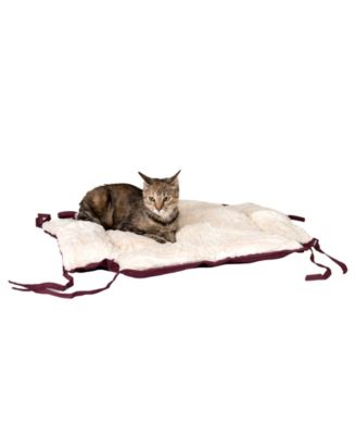 2-In-1 Cat Pet Bed & Fleece Cat Mat, Burgundy/Ivory - Extra Thick Poly Fill, Machine Washable